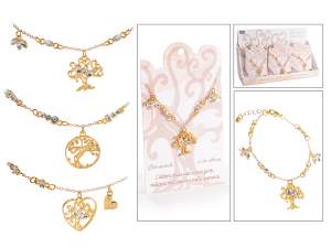 Bracciale in metallo pendenti albero della vita con strass