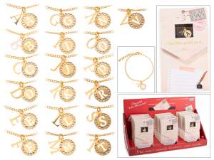 Bracciale metallo con doppio pendente con strass e lettera