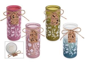Candela profumata con decorazioni in vaso di vetro e fiocco