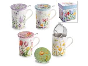 Tazza tisaniera porcellana 350ml, filtro acciaio e coperchio