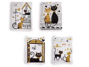 Magnete / Calamita in ceramica con decori gatti in rilievo