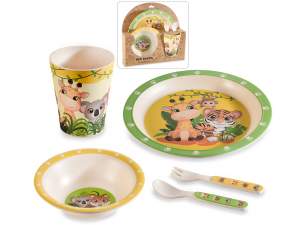 Set pappa in melamina 5pz ,piatto,bicchiere, fondo, 2 posate