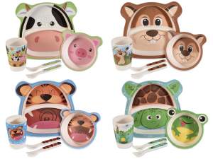 Set pappa in melamina con 2 piatti, 2 posate e bicchiere