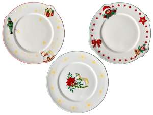 Piatto natalizio alimentare in ceramica decori in rilievo