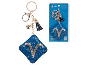 Charm / portachiavi zodiaco Ariete con strass e pendenti