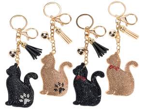 Charm / portachiavi a gatto con strass e pendenti
