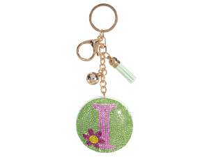 Charm / portachiavi lettera I colorata con strass e pendenti