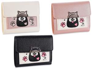Portafoglio in similpelle stampe gatti con chiusura bottone