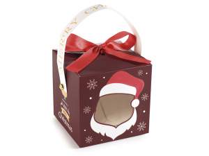 Scatola in carta Merry Christmas c/finestra,fiocco e manico