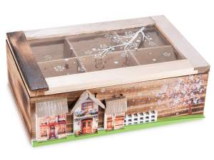 Scatola tè / spezie in legno e vetro 6 scomparti con casette