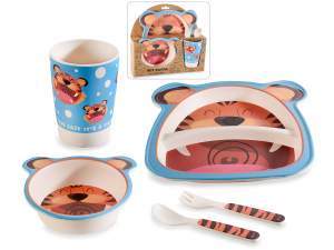 Set pappa in melamina con 2 piatti, 2 posate e bicchiere