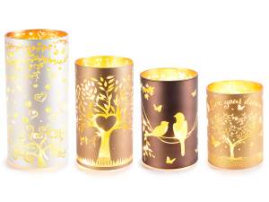 Set 4 lampade in vetro con Albero della Vita e luci LED