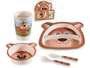 Set pappa in melamina 5pz ,piatto,bicchiere, fondo, 2 posate