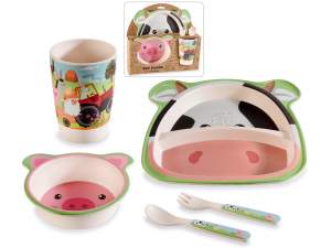Set pappa in melamina con 2 piatti, 2 posate e bicchiere