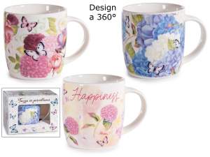 Tazza in porcellana satinata 350 ml con stampa floreale