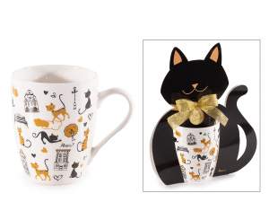Tazza in porcellana da 350 ml con decori gatto