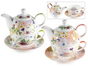 Set tazza e teiera in porcellana decorate con fiori