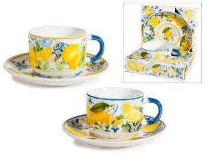 Tazza in porcellana 250 ml con piattino e decori stampati