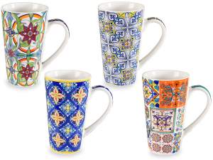 Tazza in porcellana 450ml con manici decorati maiolica