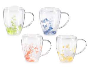 Tazza in vetro 300 ml con doppio fondo e petali colorati