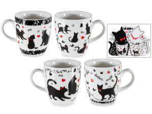 Confezione 2 tazzine in porcellana 70ml con decoro gatto