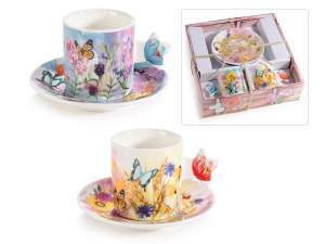 Conf. regalo 2 tazzine floreali in porcellana 80ml