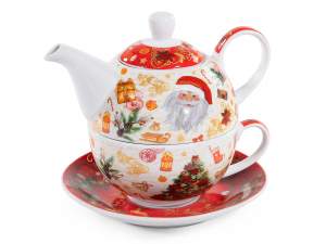 Set tazza e teiera in porcellana con stampe natalizie