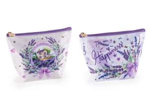 Trousse in stoffa con zip e decori lavanda