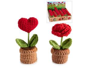 Vasetto cuore / fiore uncinetto gambo e foglie modellabili