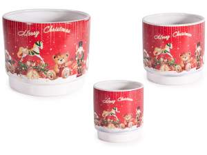 Set di 3 vasi in ceramica con decorazioni natalizie