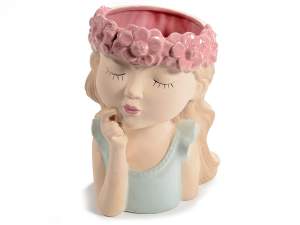 Vaso in porcellana opaca colorata viso di donna