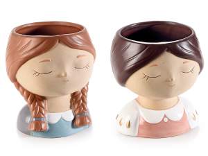 Vaso / Portatrucchi decorativo a forma di volto di ragazza