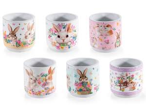 Vaso in cemento con decori coniglietti pasquali