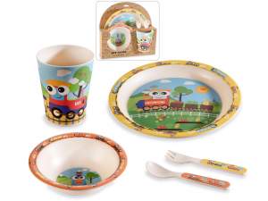 Coffret repas bébé en mélamine avec 2 assiettes, 2 couverts