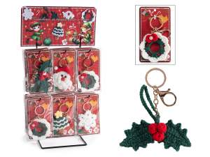 Llavero navideño tejido a mano con tarjeta