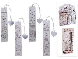 Marque-page en métal avec décorations de chat et pendentif e
