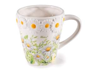 Mug en céramique de 480 ml orné de fleurs en relief
