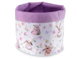 Panier en tissu imprimé lapin avec intérieur coloré