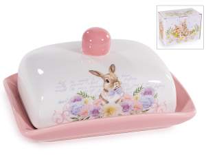 Beurrier en céramique avec imprimé lapin