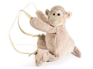 Plush monkey backpack with zip on the back