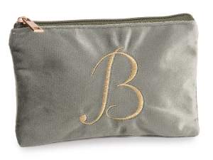 Pochette en velours avec fermeture zippée et lettre brodée-B