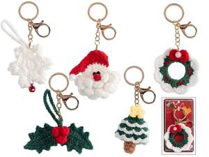 Porte-clés de Noël tricoté à la main avec crochet en métal