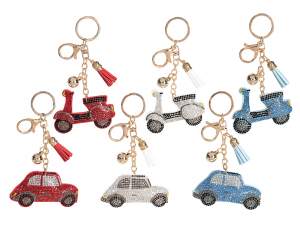 Charm / porte-clés voiture et moto avec strass et pendentifs