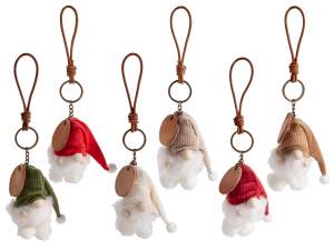 Porte-clés Gnome en tissu doux avec étiquette en éco-cuir