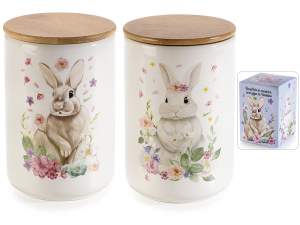 Bocal en céramique avec couvercle en bambou et lapin