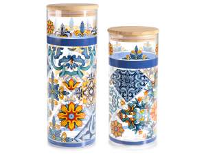 Set de 2 recipiente alimentare din sticla cu capace din lemn