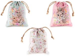 Sac en tissu avec imprimé lapin et cordon de serrage