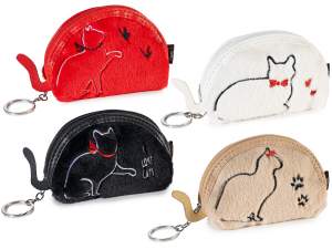 Porte-monnaie chaton en peluche avec porte-clés