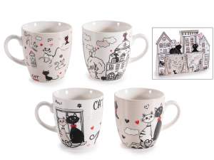 Lot de 2 tasses en porcelaine 70 ml décor chat