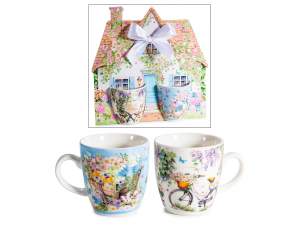 Set 2 tazas porcelana 70 ml con decoraciones primaverales